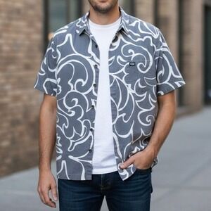 Rix Hawaiian Shirt Men's XL Cotton Geometric USA Beach Aloha Button Up Camp Surf